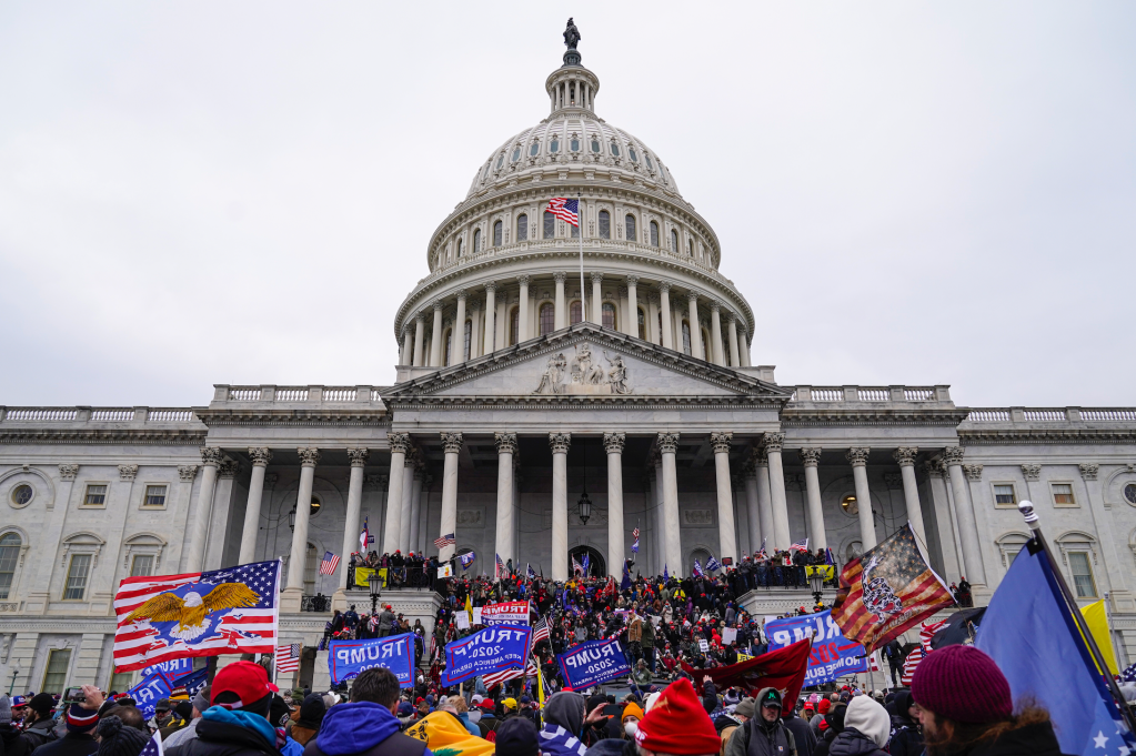 Crowds gather at the Capitol riot on January 6, 2021 in Washington, DC.