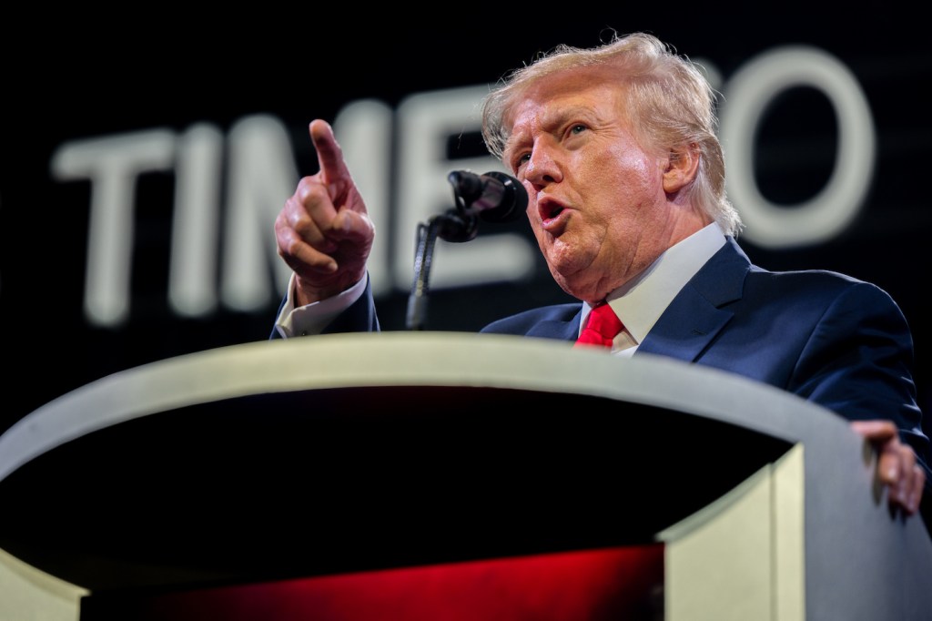 Former U.S. President Donald Trump speaks during the American Freedom Tour at the Austin Convention Center on May 14, 2022 in Austin, Texas. (Brandon Bell/Getty Images)