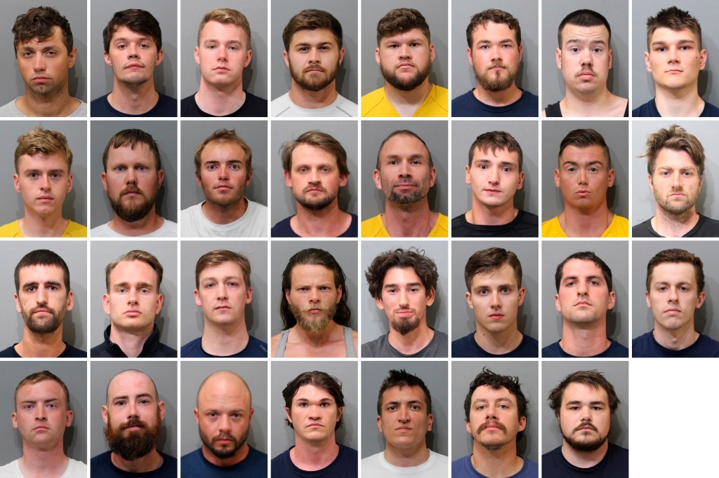 Booking photos showing the 31 members of Patriot Front arrest in Coeur d’Alene, Idaho.