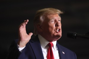 Former President Donald Trump speaks to supporters at a rally on April 02, 2022 near Washington, Michigan. (Scott Olson/Getty Images)​