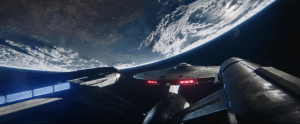 A screenshot of the starship Enterprise from Star Trek: Strange New Worlds