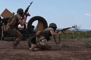 Servicemen of the 126th Separate Territorial Brigade of the Armed Forces of Ukraine take part in military exercises in Odessa region on June 22, 2022.