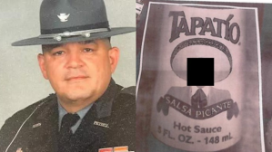 Police officer AJ Torres, left, said his former police chief photoshopped Torres' face on a jar of hot sauce.