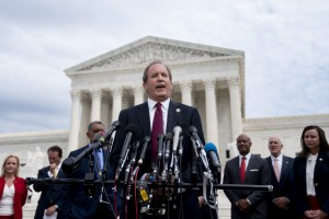 Ken Paxton, Texas attorney general, speaks during a news conference outside the Supreme Court in Washington, D.C., U.S., on Monday, Sept. 9, 2019 (Andrew Harrer/Bloomberg via Getty Images)