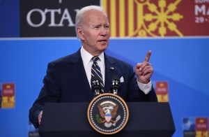 US President Joe Biden holds his press conference at the NATO Summit on June 30, 2022 in Madrid, Spain. (Denis Doyle/Getty Images)​