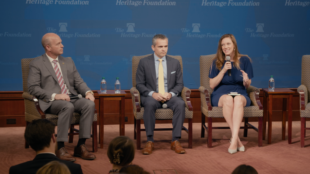 ​Attendees of the Heritage Foundation's “Life After Roe Symposium” speak on stage in Washington, D.C., on June 16.