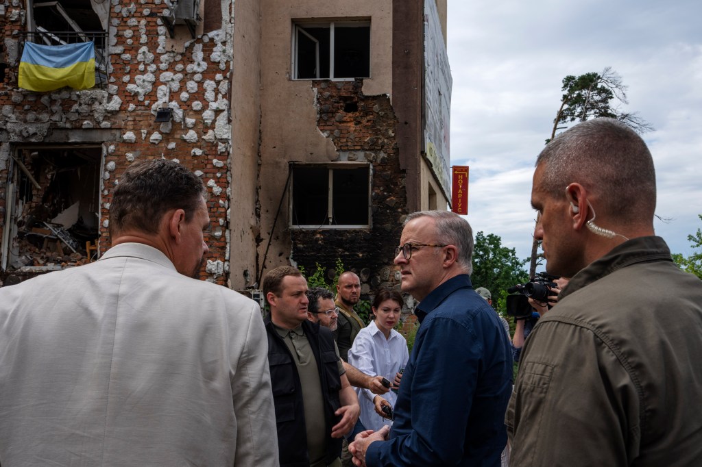 Anthony Albanese with security escort in Ukraine