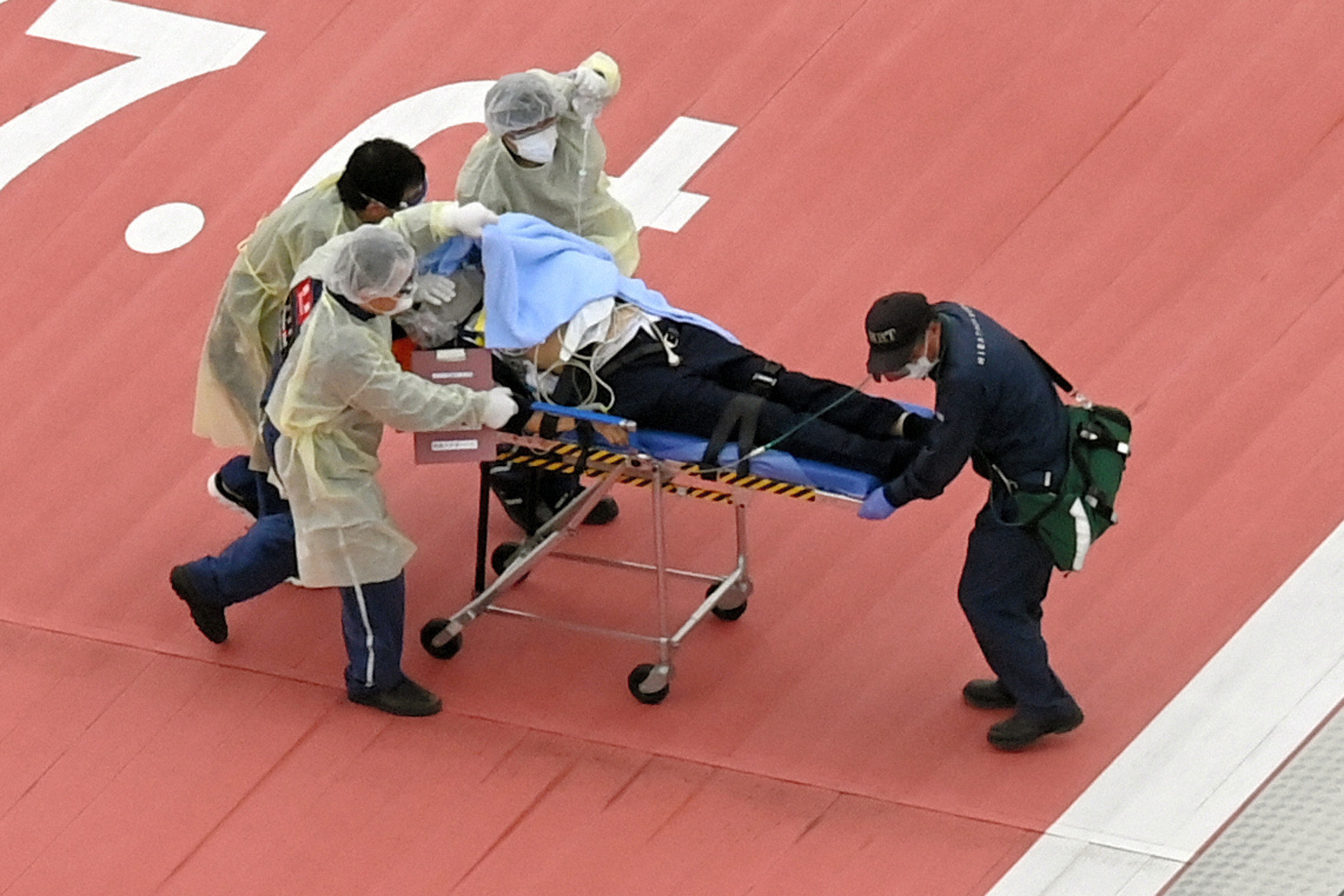 FORMER JAPANESE PRIME MINISTER SHINZO ABE WAS AIRLIFTED TO THE HOSPITAL AFTER BEING SHOT. PHOTO: THE ASAHI SHIMBUN VIA GETTY IMAGES