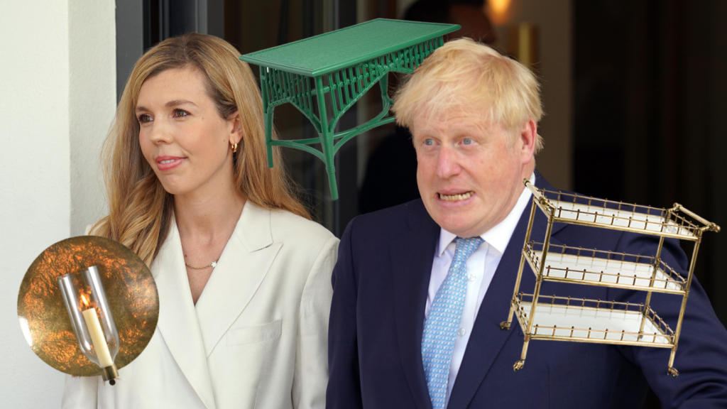 Boris and Carrie Johnson surrounded by Lulu Lytle furniture