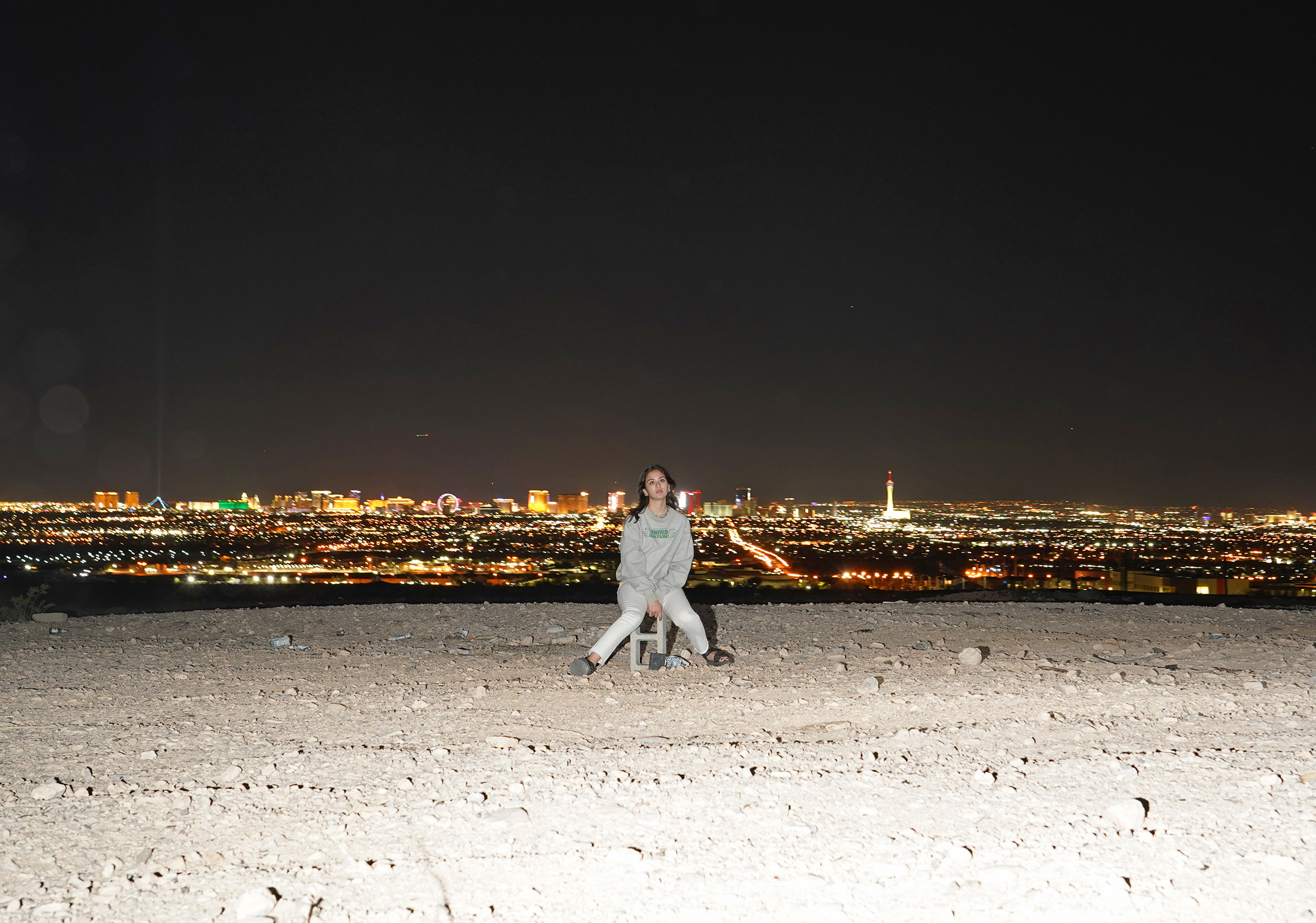 Katie at night view in Las Vegas