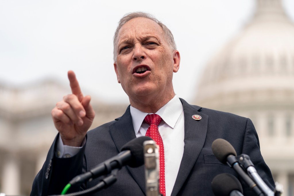 Rep. Andy Biggs, R-Ariz., Chairman of the House Freedom Caucus, speaks at a news conference on Capitol Hill in Washington, Thursday, July 29, 2021, to complain about Speaker of the House Nancy Pelosi, D-Calif. and masking policies. (AP Photo/Andrew Harnik