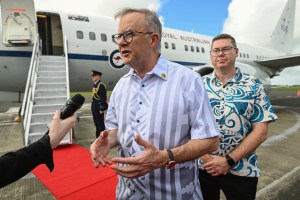 Anthony Albanese on the tarmac in Fiji