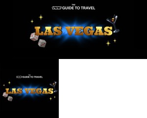 The VICE Guide to Travel Las Vegas Logo displayed with 3D dice and a martini glass.