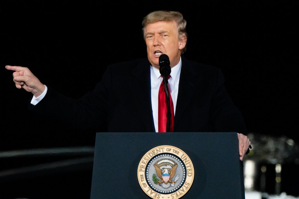 U.S. President Donald Trump speaks during a campaign rally for Senators Kelly Loeffler and David Perdue in Atlanta, Georgia, U.S., on Monday, Jan. 4, 2020. (Elijah Nouvelage/Bloomberg via Getty Images)