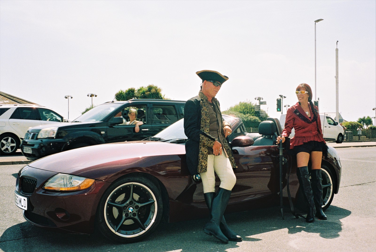 Pirate fanatics gathered around their cars on 'Pirate Day' in Hastings