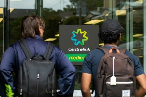 Jobseekers wait in line outside Centrelink