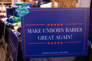 "Make Unborn Babies Great Again" signs are seen for sale during the 2019 March for Life Conference and Expo,