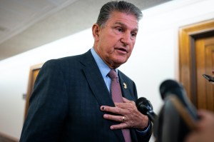 Senator Joe Manchin, a Democrat from West Virginia and chairman of the Senate Energy and Natural Resources Committee, speaks to members of the media prior to a hearing in Washington, D.C., US, on Tuesday, July 19, 2022.