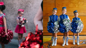 Young girls competing at a majorettes competition.