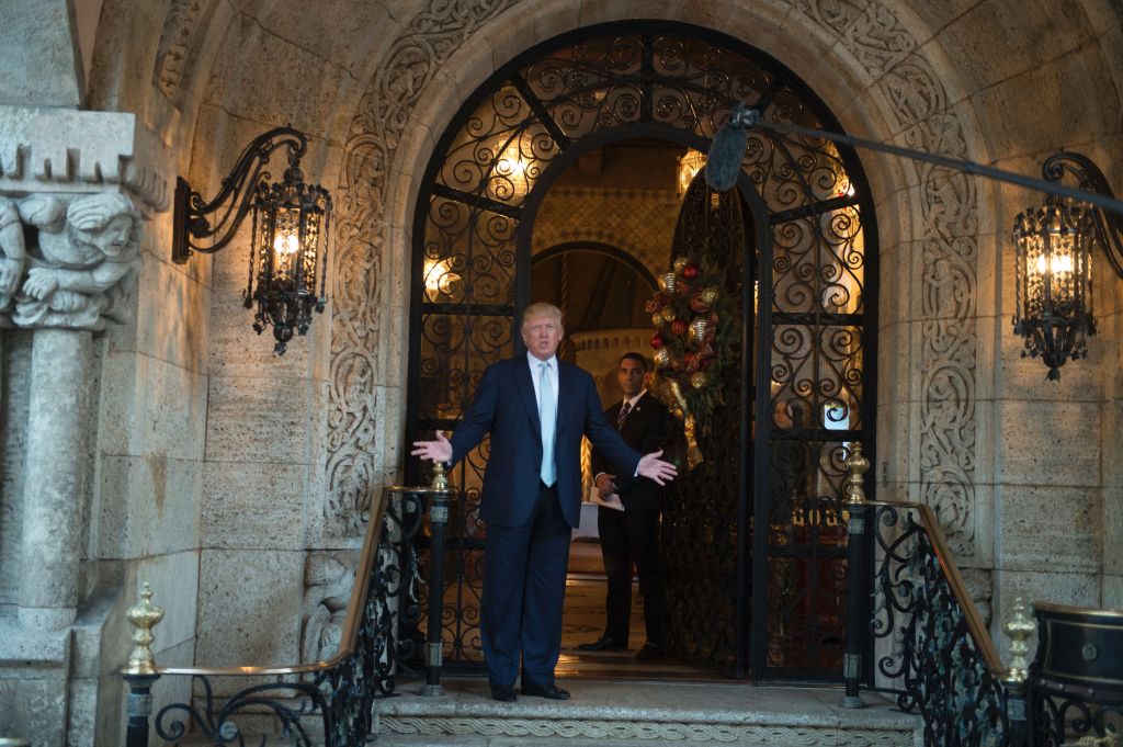 ​Then President-elect Donald Trump answers questions from the media on December 28, 2016 at Mar-a-Lago.