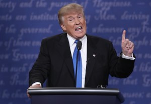 Then Republican presidential nominee Donald Trump speaks during the Presidential Debate at Hofstra University on September 26, 2016.