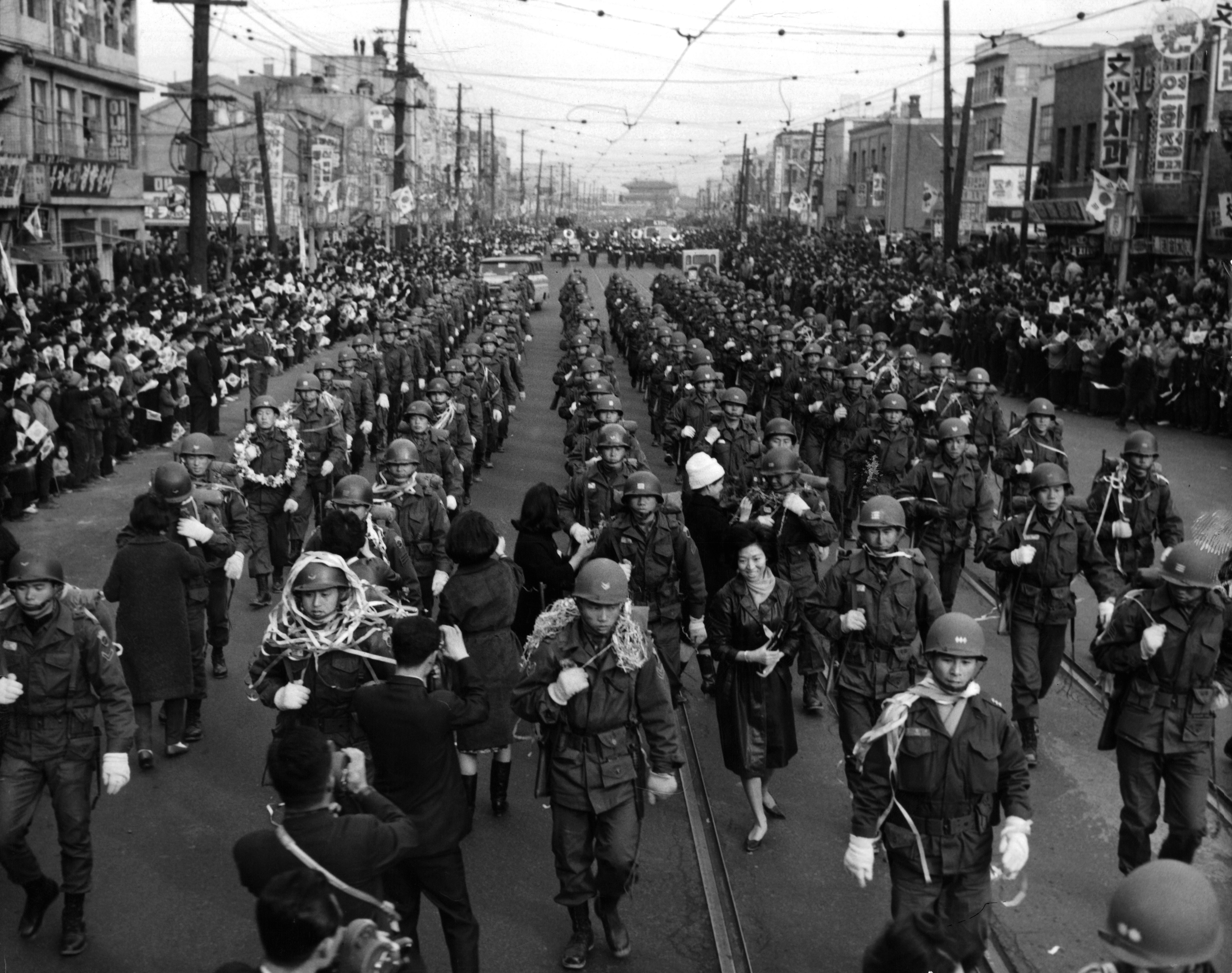 South Korean troops bound for Vietnam march in Seoul. Photo: Archive Photos/Getty Images