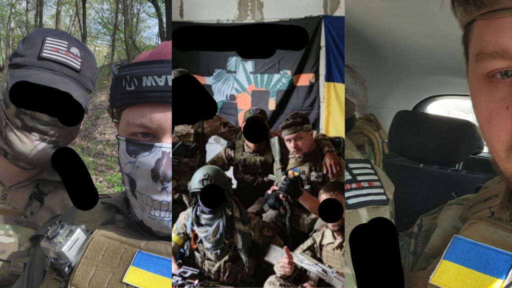 Pictures of Boogaloo Bois with their iconography in Ukraine. (Photos courtesy of Mike Dunn)