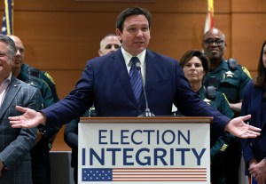 Florida Gov. Ron DeSantis speaks during a press conference held at the Broward County Courthouse on August 18, 2022 in Fort Lauderdale, Florida. (Photo by Joe Raedle/Getty Images)