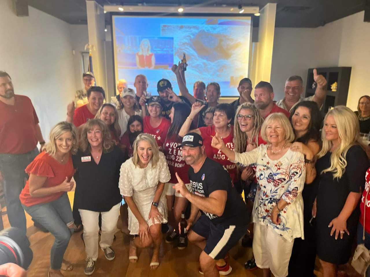 The school board candidates and their supporters celebrate their victory (Facebook/Sarasota Watchdogs)