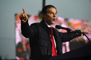 Pennsylvania Republican U.S. Senate candidate Dr. Mehmet Oz speaks at a rally on May 6, 2022 in Greensburg, Pennsylvania.