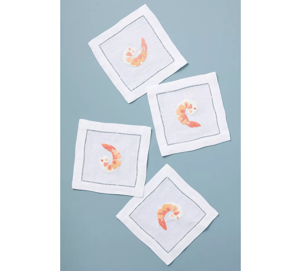 linen napkins embroidered with shrimp