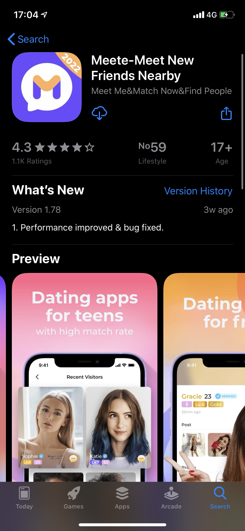 A screenshot of the dating app, Meete, taken by the author.