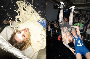 Rock & Wrestling, Hamburg – left: Anna Rexikova being attacked on the operating table. Right: Sailor Boy performing a flip throw on Pirate boy.