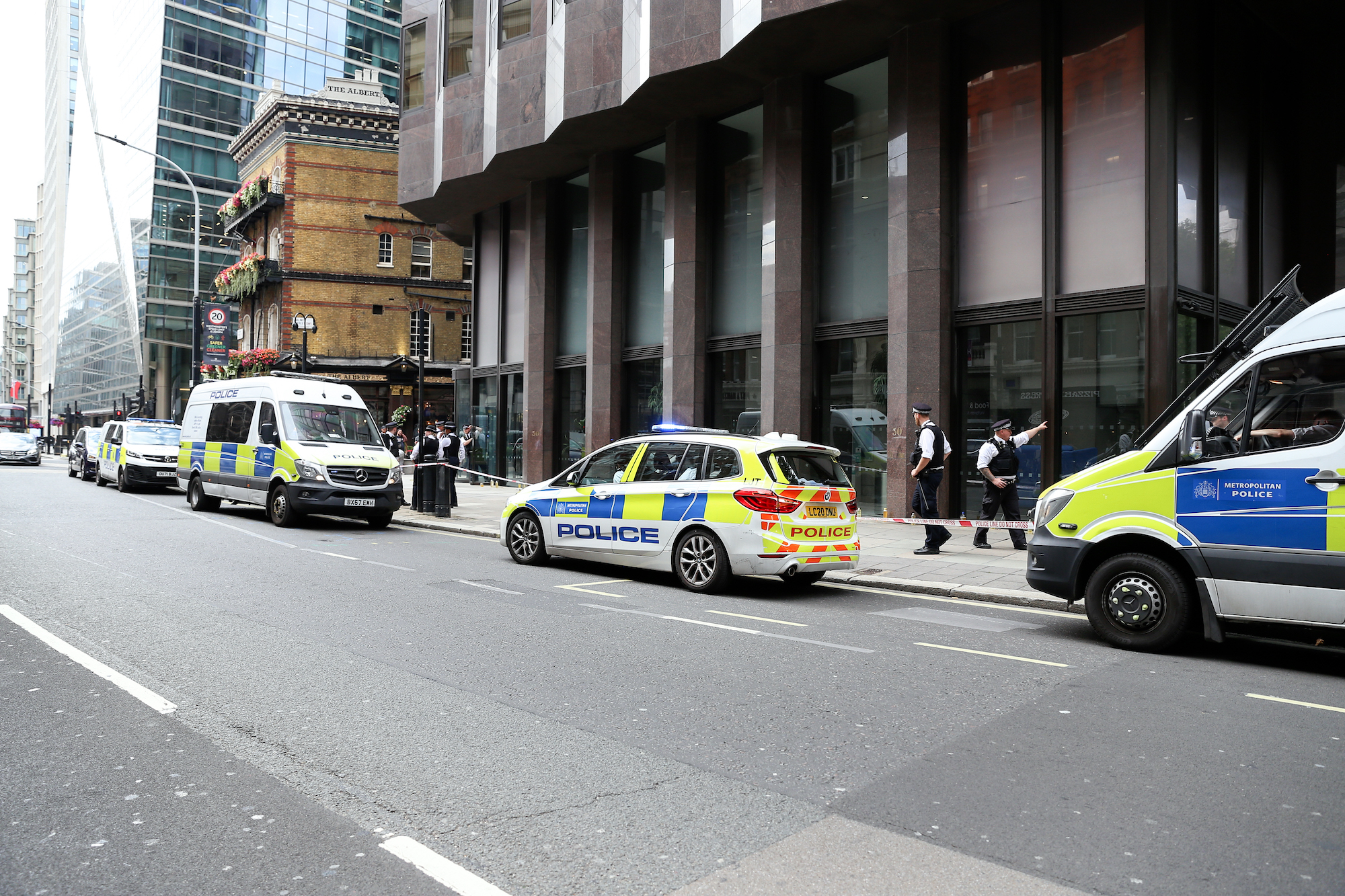 Police vans outside the EHRC.