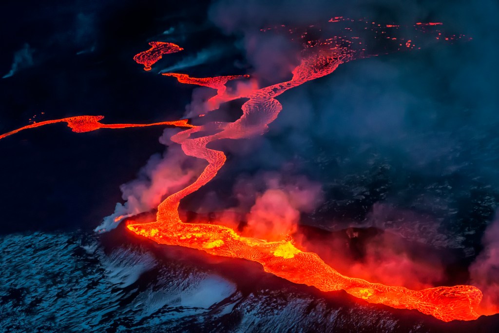 Aliran lava di Holuhraun Fissure, Gunung Berapi Bardarbunga, Islandia