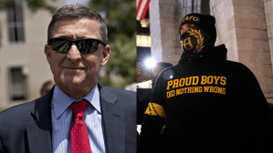 Michael Flynn (L) and an unknown Proud Boy (R)​.