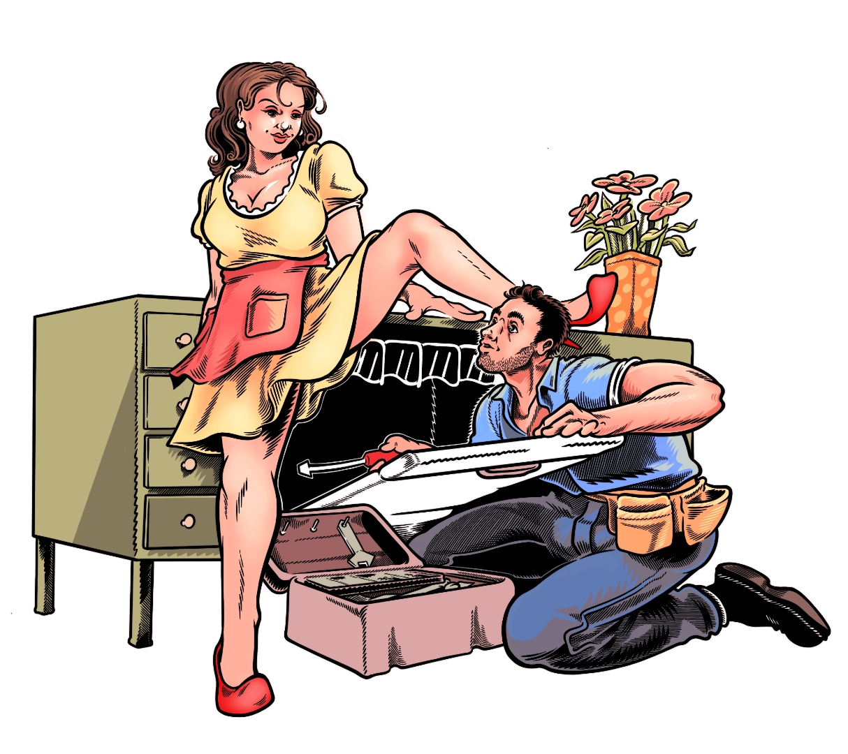 a plumber and stay-at-home spouse role play scene