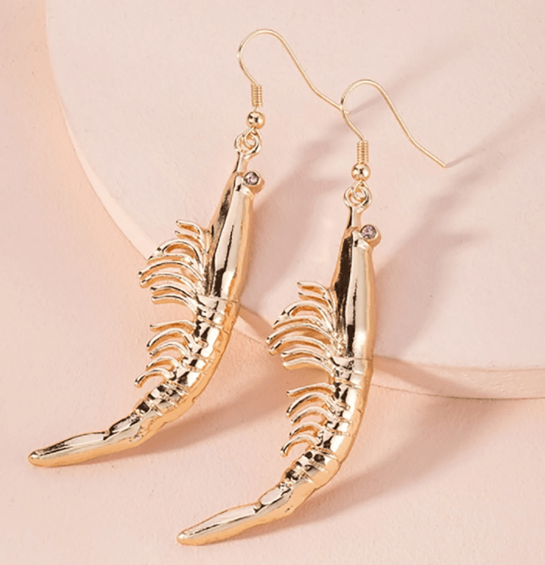 Vintage Art Deco Nouveau Style Golden Shrimp Earrings