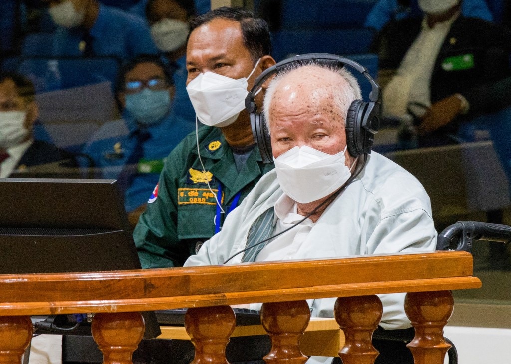 Khieu Samphan sits in the courtroom at the Extraordinary Chamber in the Courts of Cambodia (ECCC).