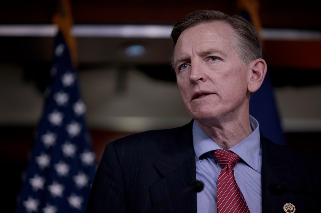 U.S. Rep. Paul Gosar (R-AZ) speaks at a news conference at the Capitol Building on December 07, 2021 in Washington, DC. Gosar and Reps.