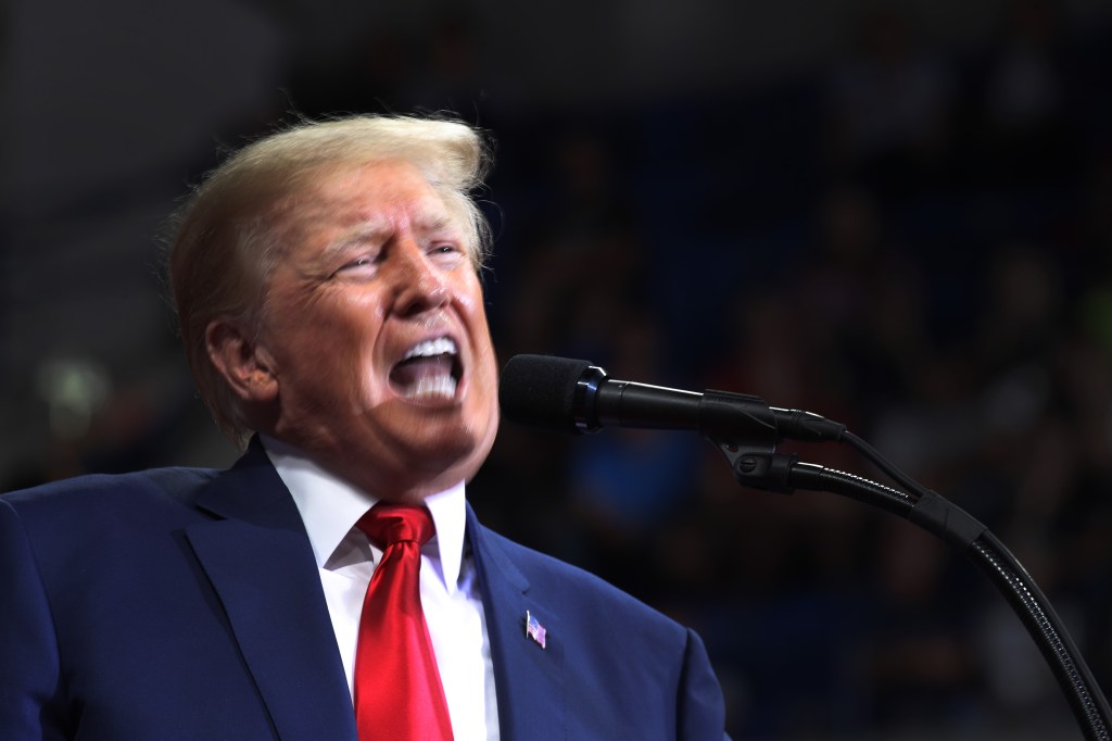 Former president Donald Trump speaks to supporters at a rally on September 3, 2022 in Wilkes-Barre, Pennsylvania.