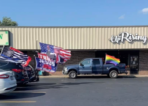 Far-right protesters have regularly targeted the UpRising Bakery & Cafe since they started hosting drag shows. Photo via UpRising Bakery's Facebook.