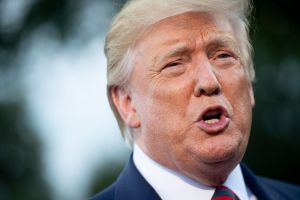 Former President Donald Trump speaks to the media prior to departing on Marine One in Washington, DC on September 12, 2019.