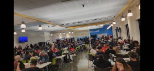 Amazon workers in the break room on strike.