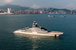 NORD, A SUPERYACHT ALLEGEDLY OWNED BY THE SANCTIONED RUSSIAN OLIGARCH ALEXEI MORDASHOV,  HAS DOCKED IN HONG KONG. PHOTO: ISAAC LAWRENCE/AFP