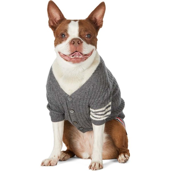 Grey Cashmere Rib Knit 4-Bar Dog Cardigan