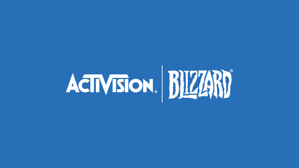 ​The Activision Blizzard logo on a blue background.