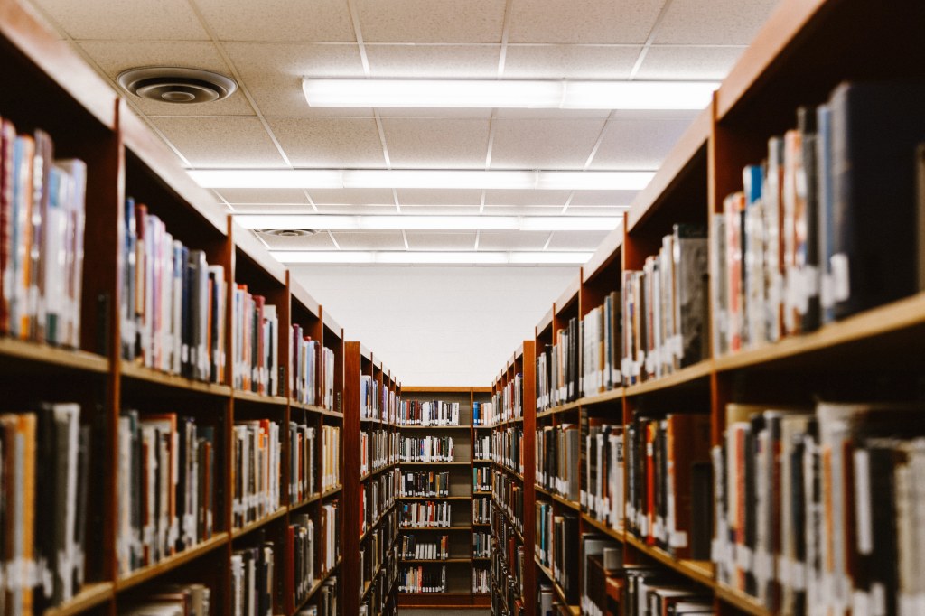 Shelves of books in a library