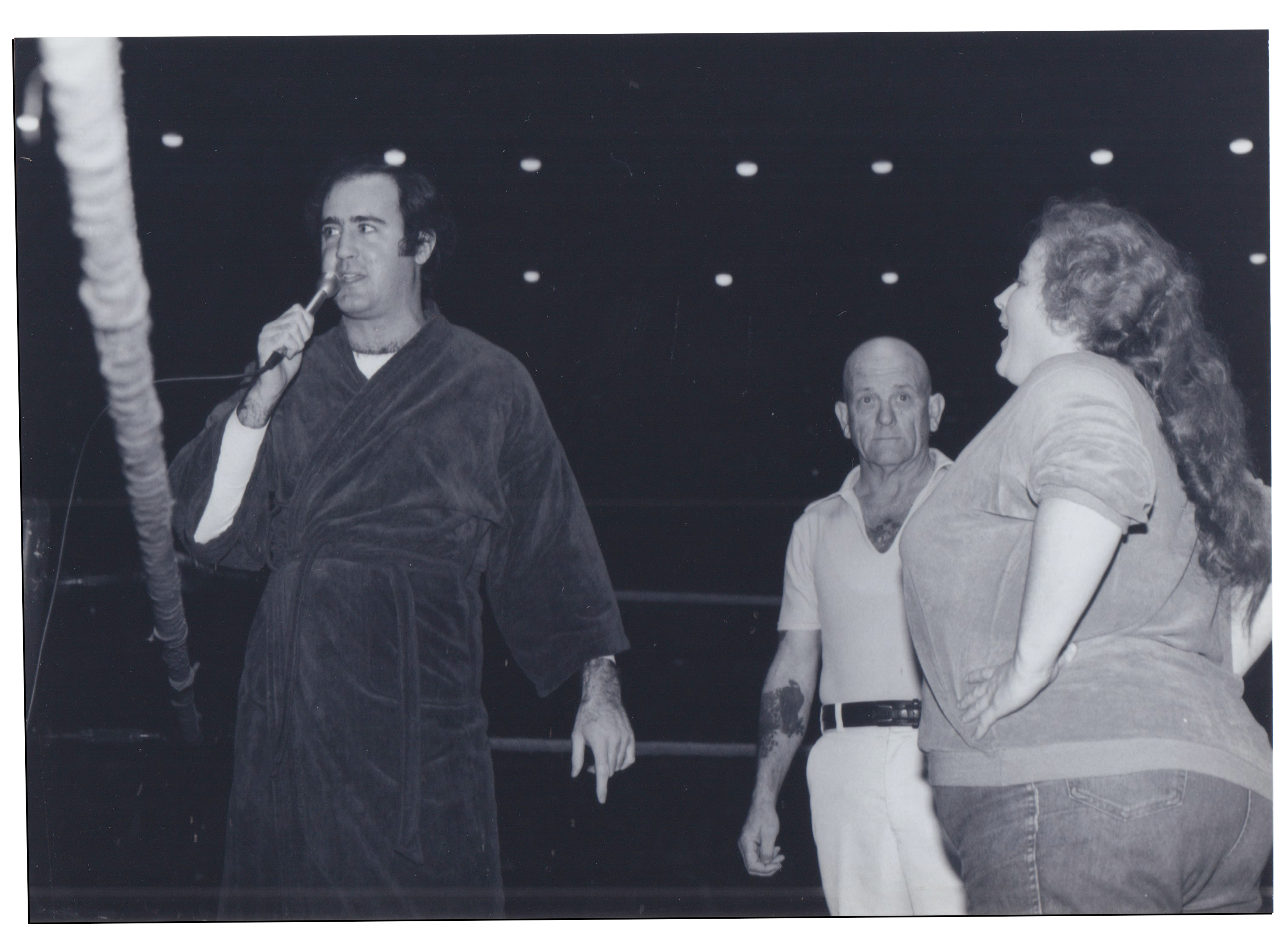 Kaufman on mic and women in the ring with referee