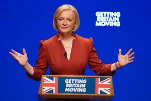 Ex Prime Minister Liz Truss delivers her keynote speech at the Conservative Party annual conference at the International Convention Centre in Birmingham